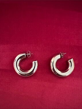 Janis Savitt- high polished rhodium plated brass hoop earrings